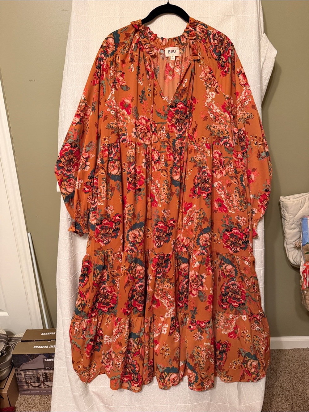 BiBi Rust Orange Floral Tiered Maxi Dress